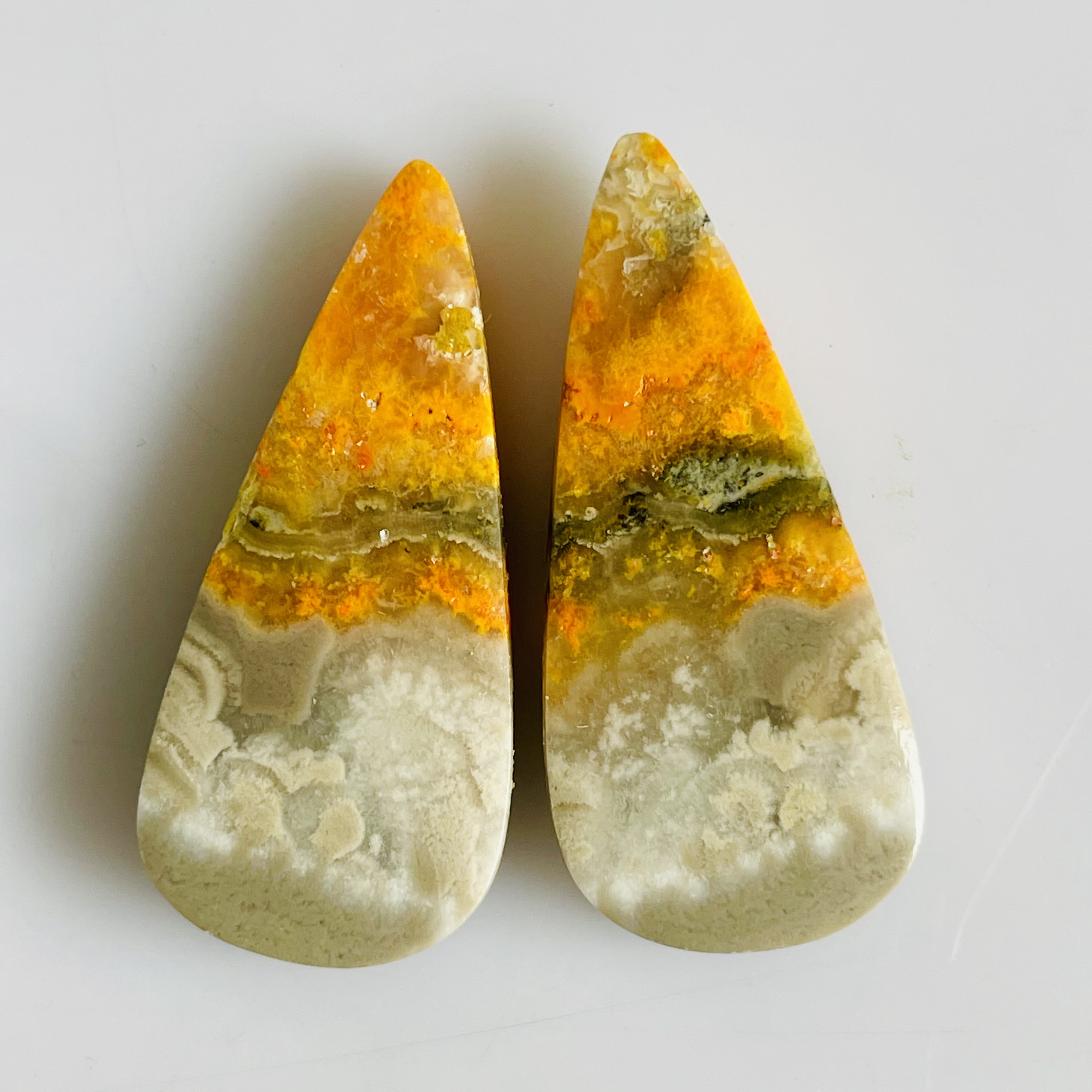 Natural Bumblebee Jasper Matching Pair Cabochons, Pear & Oval Bumble Bee Jasper for Wire Wrapping and Bezel Setting, DIY Jewelry Making